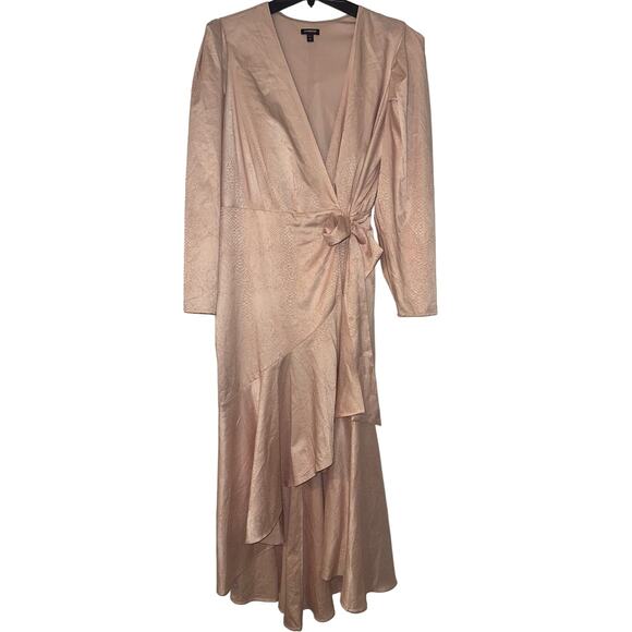 Express size XL Satin Snake Skin Print Blush Pink Puff Sleeve True Wrap Dress - Picture 1 of 9